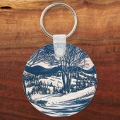 ヴィンテージクリスマス、冬の雪山風景 キーホルダー (裏面)