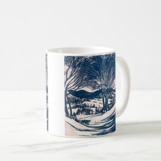 ヴィンテージクリスマス、冬の雪山風景 コーヒーマグカップ (正面右)