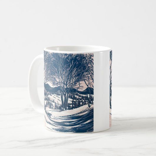 ヴィンテージクリスマス、冬の雪山風景 コーヒーマグカップ (正面左)