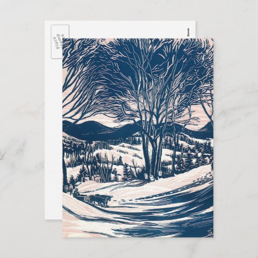 ヴィンテージクリスマス、冬の雪山風景 シーズンポストカード (正面/裏面)