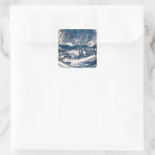 ヴィンテージクリスマス、冬の雪山風景 スクエアシール (バッグ)