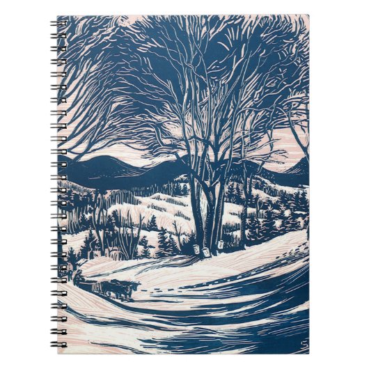 ヴィンテージクリスマス、冬の雪山風景 ノートブック (正面)