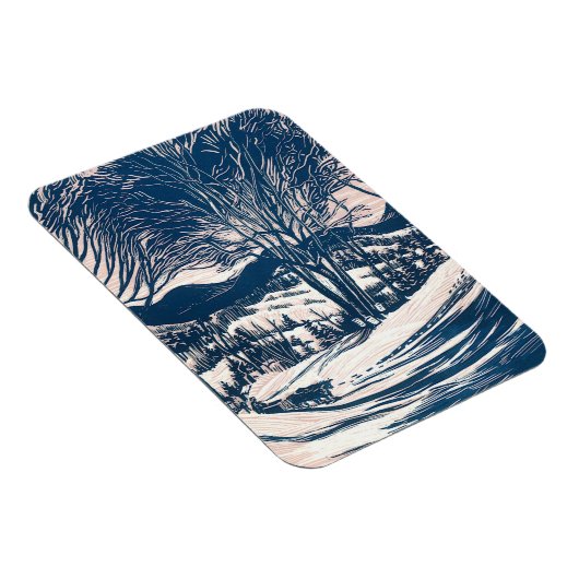 ヴィンテージクリスマス、冬の雪山風景 マグネット (右側)