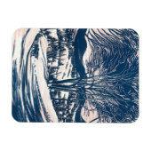 ヴィンテージクリスマス、冬の雪山風景 マグネット (横)