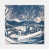 ヴィンテージクリスマス、冬の雪山風景 マグネット (正面)