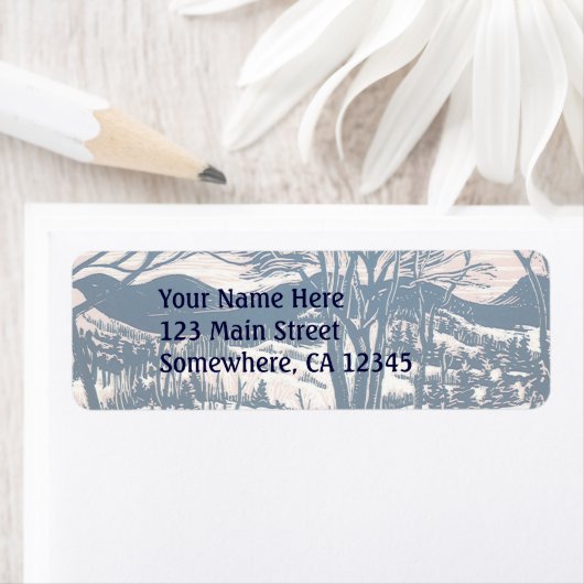 ヴィンテージクリスマス、冬の雪山風景 ラベル (インサイチュ)