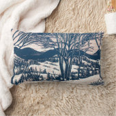 ヴィンテージクリスマス、冬の雪山風景 ランバークッション (ブランケット)