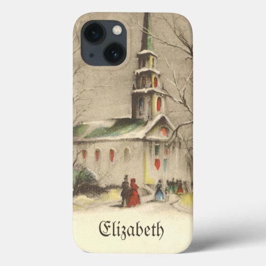 ヴィンテージクリスマス、冬の雪景色に佇む教会 Case-Mate iPhoneケース (裏面)