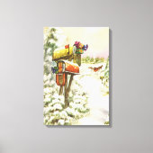 ヴィンテージクリスマス、冬の風景の中の郵便箱 キャンバスプリント (正面)