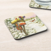 ヴィンテージクリスマス、冬の風景の中の郵便箱 コースター (左側)