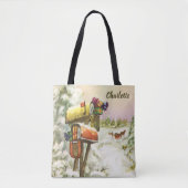 ヴィンテージクリスマス、冬の風景の中の郵便箱 トートバッグ (正面)