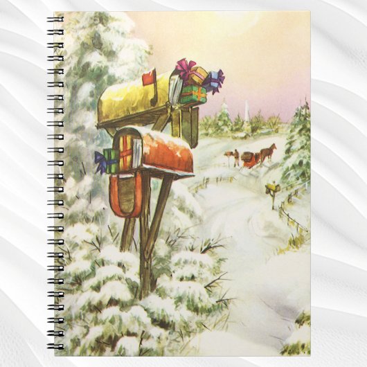 ヴィンテージクリスマス、冬の風景の中の郵便箱 ノートブック