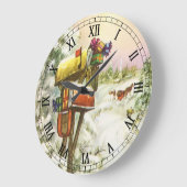 ヴィンテージクリスマス、冬の風景の中の郵便箱 ラージ壁時計 (傾斜)
