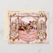 ヴィンテージクリスマス、初のクリスマスカード1843 シーズンポストカード (正面/裏面)