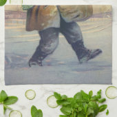 ヴィンテージクリスマス、大きなパッケージの子 キッチンタオル (折り畳み)