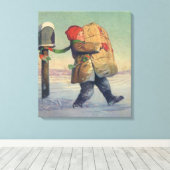 ヴィンテージクリスマス、大きなパッケージの子 キャンバスプリント (インサイチュ (ウッドフロア))