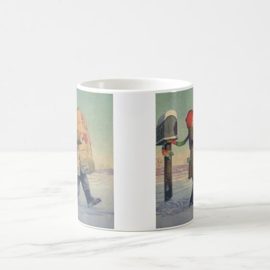 ヴィンテージクリスマス、大きなパッケージの子 コーヒーマグカップ (中央)