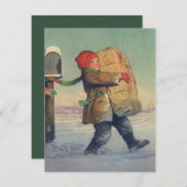 ヴィンテージクリスマス、大きなパッケージの子 シーズンカード (正面/裏面)