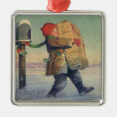 ヴィンテージクリスマス、大きなパッケージの子 メタルオーナメント (正面)