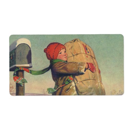 ヴィンテージクリスマス、大きなパッケージの子 ラベル (正面)