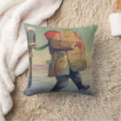 ヴィンテージクリスマス、大きなプレゼントを持つ子供 クッション (ブランケット)