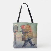 ヴィンテージクリスマス、大きなプレゼントを持つ子供 トートバッグ (裏面)