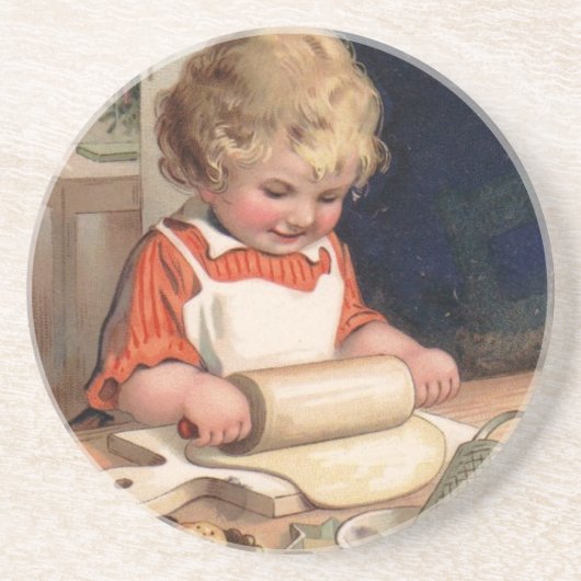 ヴィンテージクリスマス – 女の子ベーキングクッキー コースター (正面)