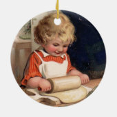 ヴィンテージクリスマス – 女の子ベーキングクッキー セラミックオーナメント (裏面)