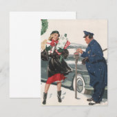 ヴィンテージクリスマス、女性と警官の招待状 招待状 (正面/裏面)