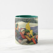 ヴィンテージクリスマス、子供たちの山でのスレッジ遊び マグカップ (中央)