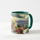 ヴィンテージクリスマス、子供たちの山でのスレッジ遊び マグカップ (正面右)