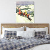 ヴィンテージクリスマス、子供たちの雪山滑り キャンバスプリント (インサイチュ (寝室))