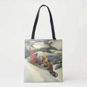 ヴィンテージクリスマス、子供たちの雪山滑り トートバッグ (正面)