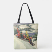 ヴィンテージクリスマス、子供たちの雪山滑り トートバッグ (裏面)