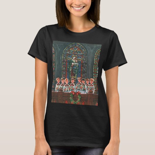 ヴィンテージクリスマス 子供合唱団 教会で歌う Tシャツ (正面)