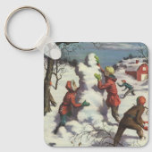 ヴィンテージクリスマス、子供雪合戦 キーホルダー (正面)