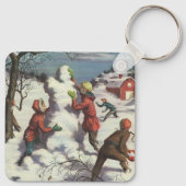 ヴィンテージクリスマス、子供雪合戦 キーホルダー (裏面)
