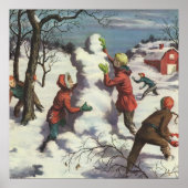 ヴィンテージクリスマス、子供雪合戦 ポスター (正面)