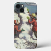 ヴィンテージクリスマス、子供雪合戦 Case-Mate iPhoneケース (裏面)