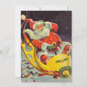 ヴィンテージクリスマス、宇宙船に乗ったサンタクロース 招待状 (正面)