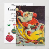 ヴィンテージクリスマス、宇宙船に乗ったサンタクロース 招待状 (正面/裏面)