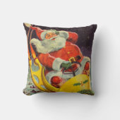 ヴィンテージクリスマス、宇宙船のサンタクロース クッション (正面)