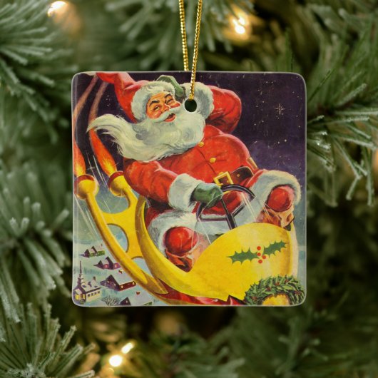 ヴィンテージクリスマス、宇宙船のサンタクロース セラミックオーナメント (ツリー)