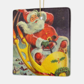 ヴィンテージクリスマス、宇宙船のサンタクロース セラミックオーナメント (左)