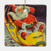 ヴィンテージクリスマス、宇宙船のサンタクロース セラミックオーナメント (裏面)