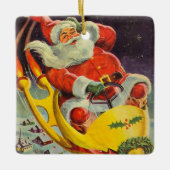ヴィンテージクリスマス、宇宙船のサンタクロース セラミックオーナメント (正面)