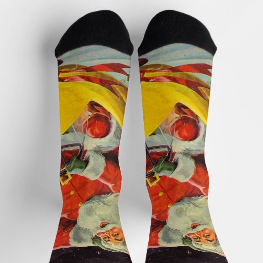 ヴィンテージクリスマス、宇宙船のサンタクロース ソックス (上部)