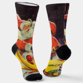 ヴィンテージクリスマス、宇宙船のサンタクロース ソックス (傾斜あり)