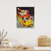 ヴィンテージクリスマス、宇宙船のサンタクロース ポスター (キッチン)