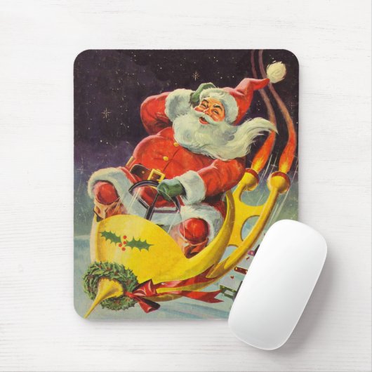 ヴィンテージクリスマス、宇宙船のサンタクロース マウスパッド (マウス)